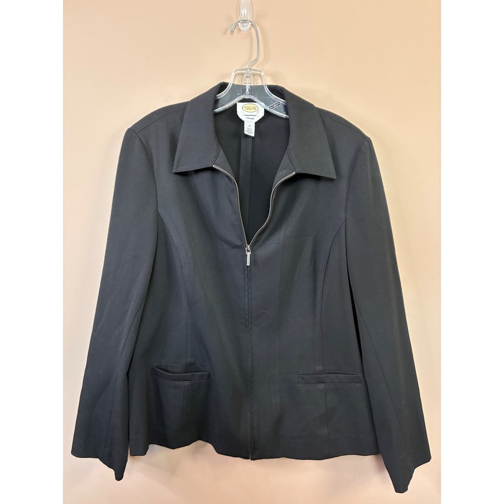 Talbots Black Stretch Zip Front Collared Jacket Womens Size‎ 12 Career Blazer